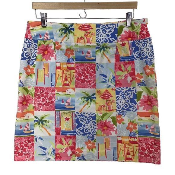 Talbots Floral Tropical Patchwork Cotton Spandex Skirt Size 14 - Picture 2 of 9